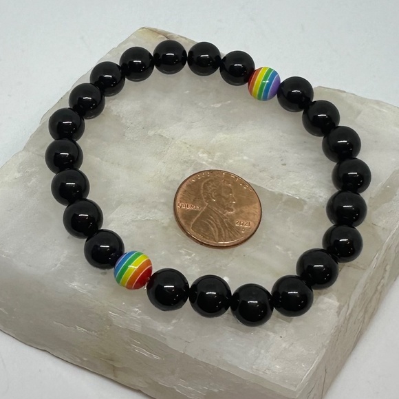 Rainbow beads with Black Tourmaline (8mm) bracelet - Picture 5 of 5